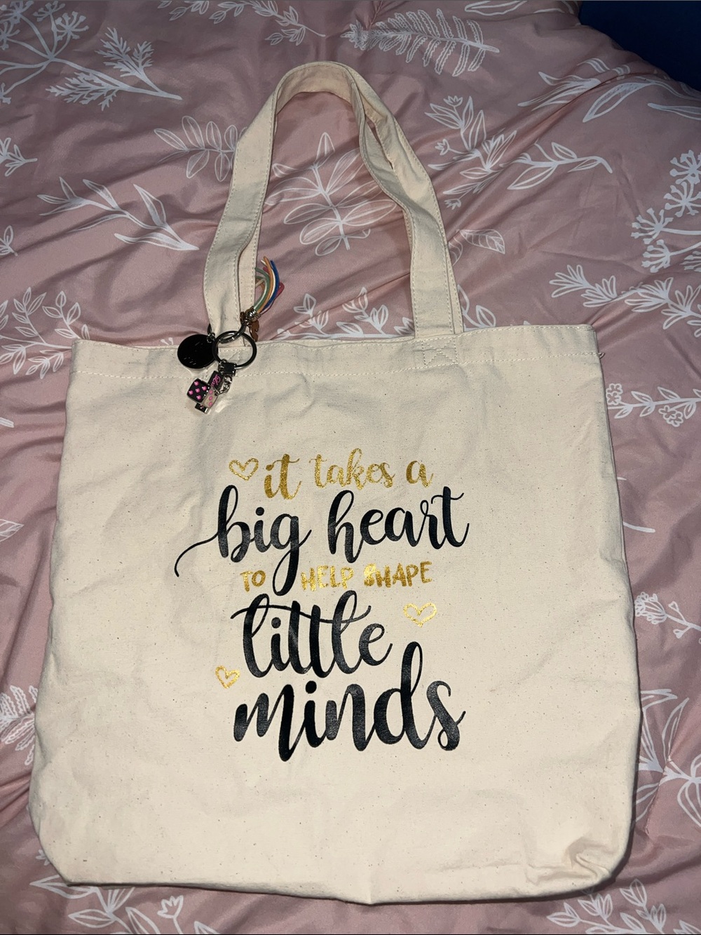 Canvas Tote Bag - Cream with Gold & Black Text